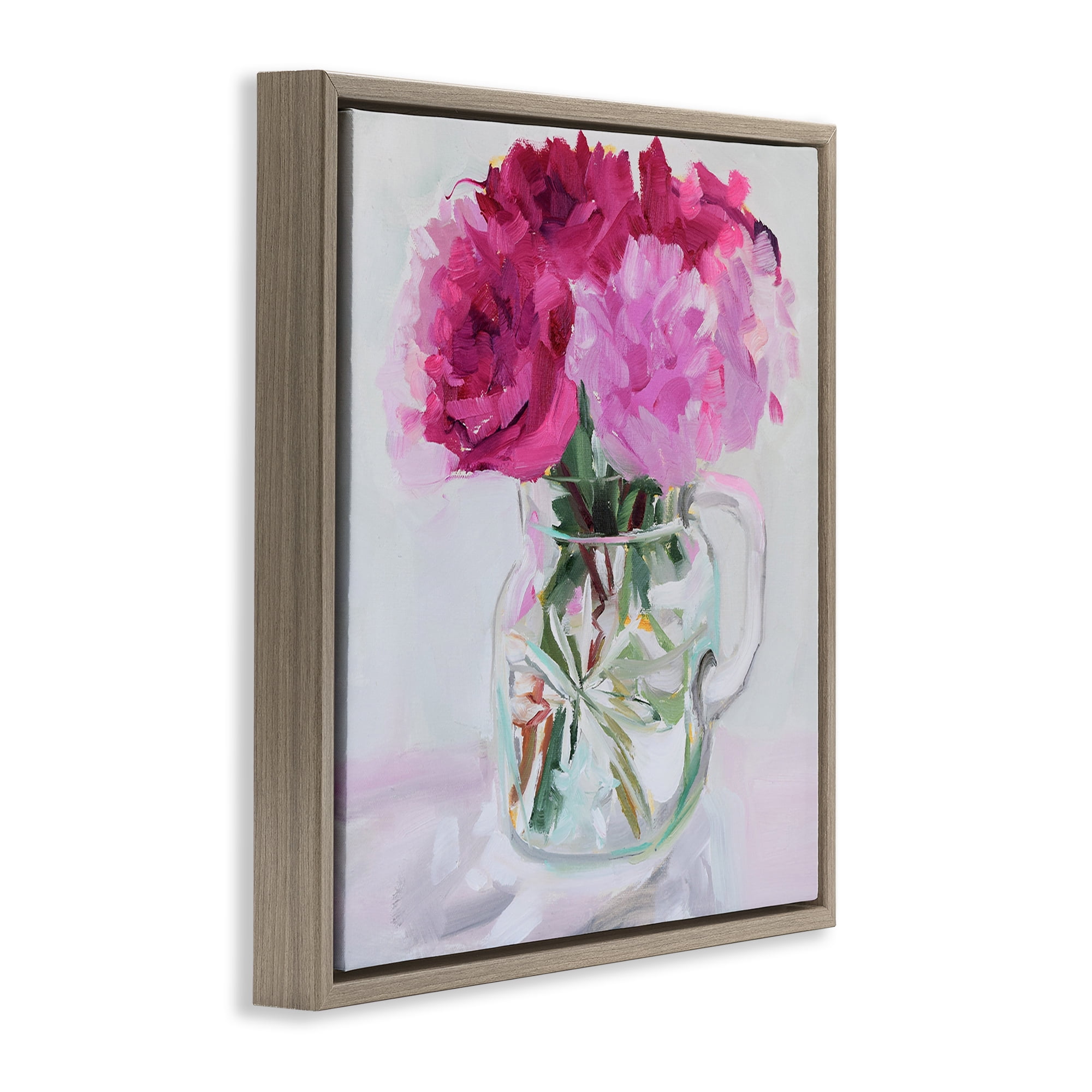 Stupell Industries Pretty In Pink Peonies Plants & Flowers Painting Brown Floater Framed Canvas Art Print Wall Art, 25 x 25