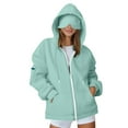 thumbnail image 2 of Sweatshirts for Women, Women's Zip Up Hoodies Sweatshirts Clothes Teen Girl Fall Casual Drawstring Jackets With Pockets Overcoat, Mint Green S, 2 of 9