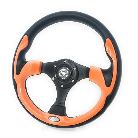 New World Motoring YAMAHA GOLF CART & POLARIS RHINO steering wheel W/ Chrome Adapter 3 spoke Orange