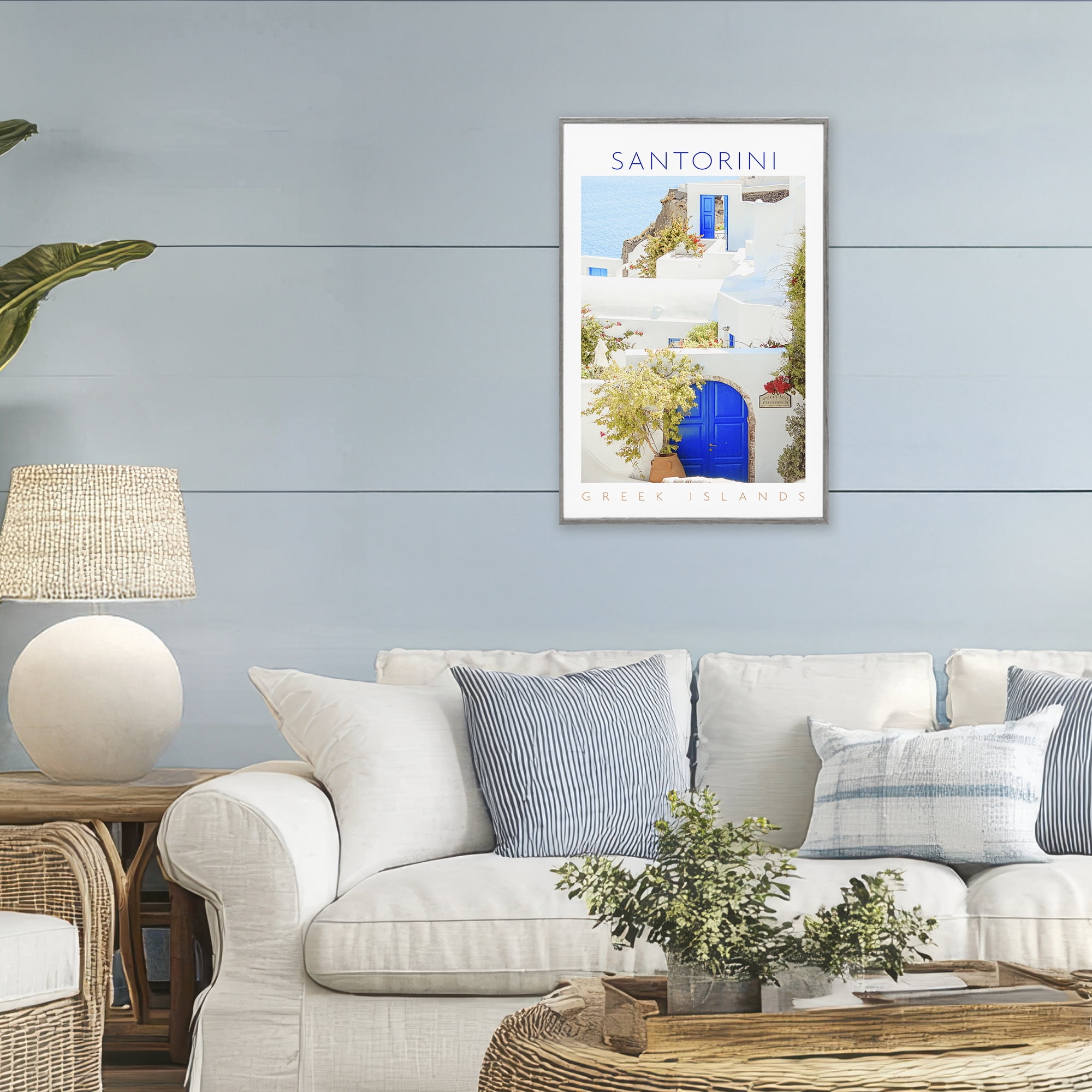 Stupell Industries Santorini Greek Islands Gray Framed Giclee Art, design by Erin Marie