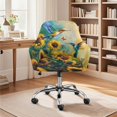 thumbnail image 2 of Whosucclay Hummingbird Sunflower Butterfly Print Stretch Wingback Dining Chair Cover Protector, Dustproof Swivel Armrest Curved Back, Stain Resistant Home Office Desk Chair Covers for Vanity, 2 of 7