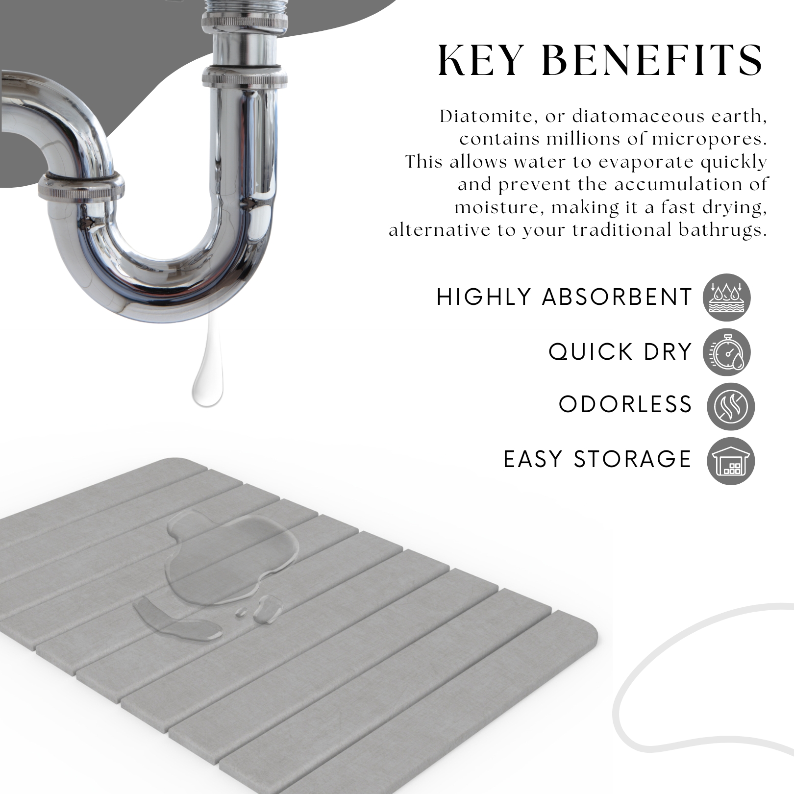 Diatomite Stone Water Absorbing White Under Sink Mat - Protection for Cabinets