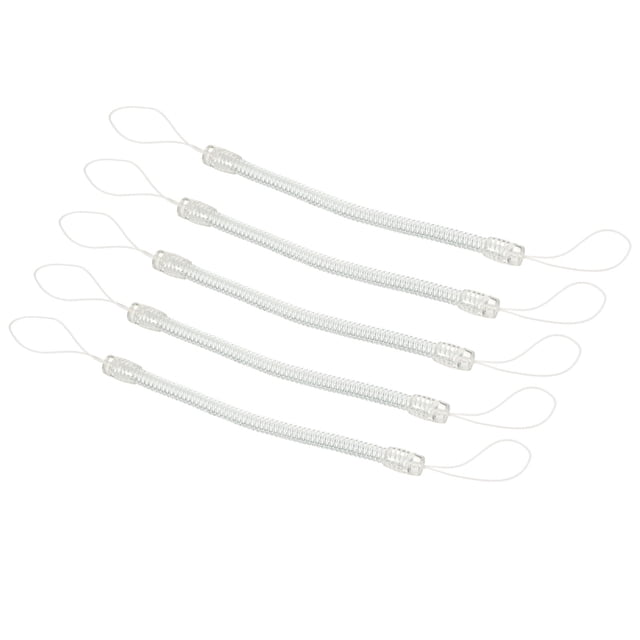 Unique Bargains 5' Plastic Retractable Spring Coil Strap Key Holder Stylus Cord, Clear 5 Pack