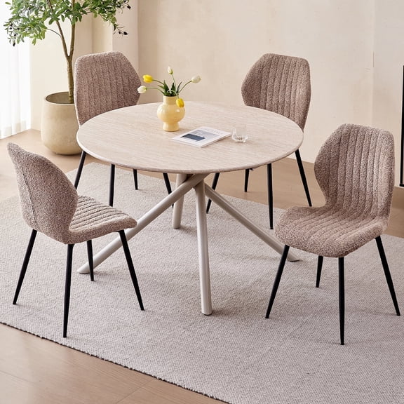 5 Piece 47" Round Dining Table Set for 4, Modern Kitchen Dinner Table with 4 Mid Century Chairs, Stable Cross-Leg, Fashion Furniture Set for Dining Room, Beige