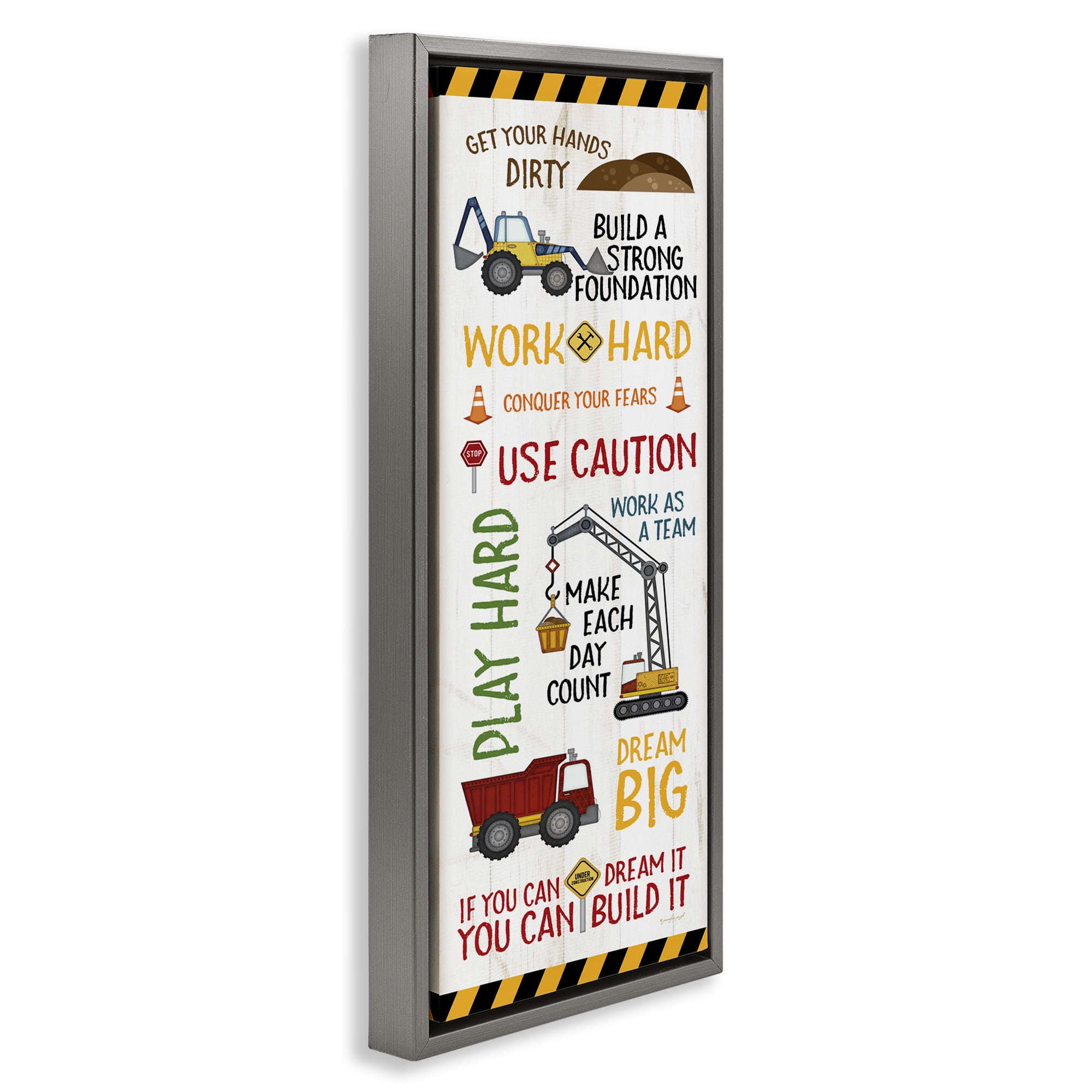 Stupell Industries Kids' Construction Zone Vehicles Transportation Painting Gray Floater Framed Canvas Art Print Wall Art, 11 x 25