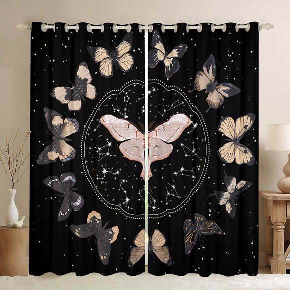 Feelyou Bohomian Butterfly Blackout Curtains Set of 2 (52x84 Each), Mystic Constellation Window Curtains, Hippie Animal Curtains and Drapes, Curtains and Drapes Room Decorative