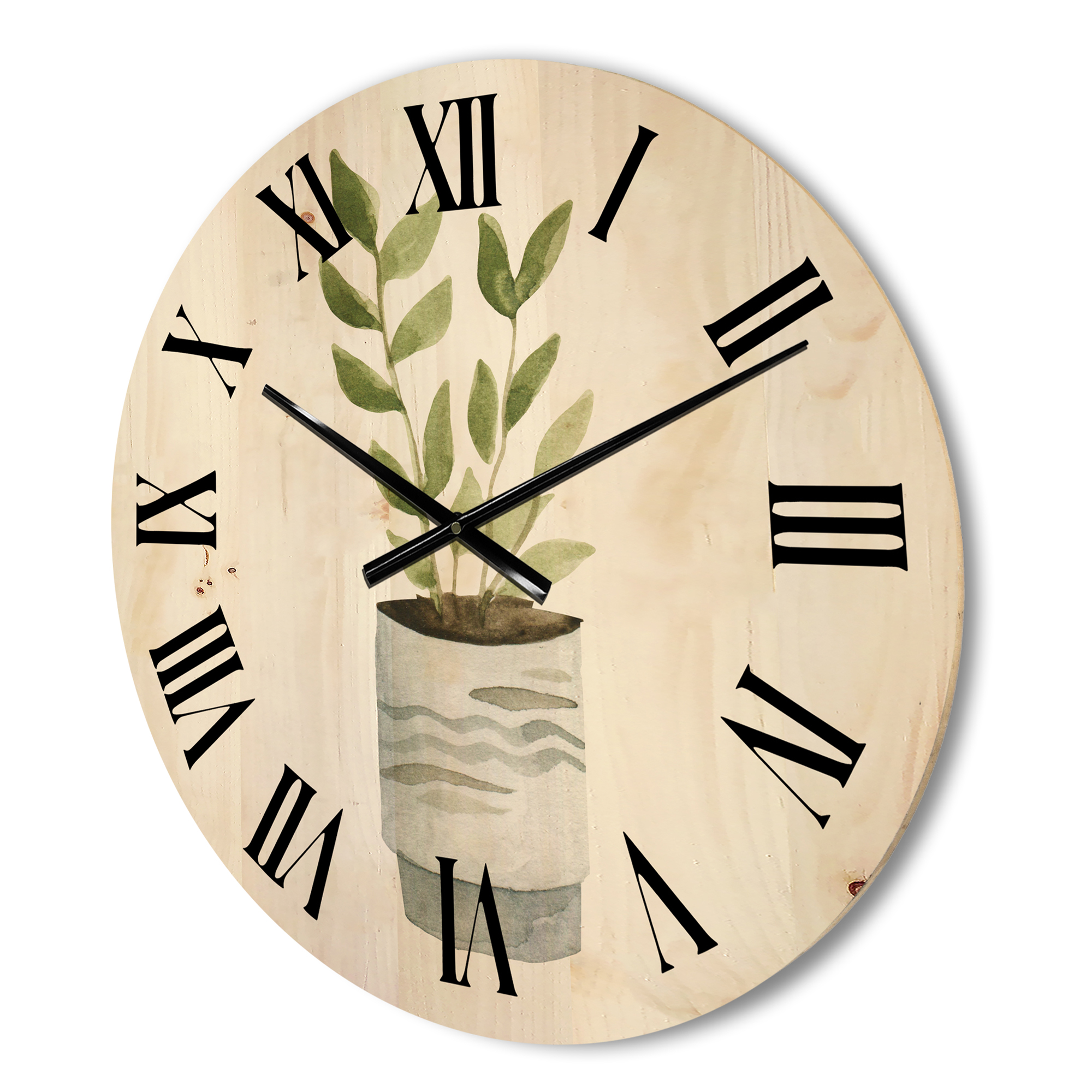 Designart 'Indoor Green Home House Plants in Pots II' Traditional Wood Wall Clock