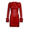 thumbnail image 2 of Women's Dress, Plush Hem Splicing Frenulum Solid Color V-neck Hooded Skirt, 2 of 8