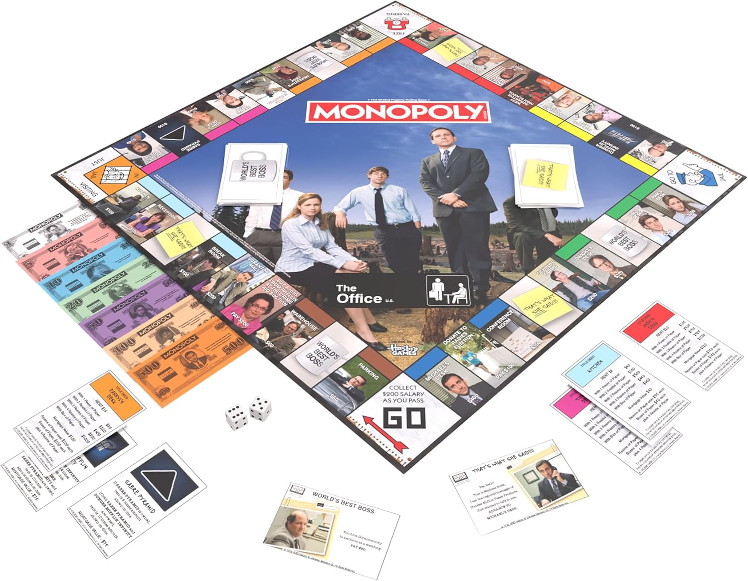 Monopoly: The Office Board Game, Featuring World's Best Boss Mug, Dundee Award, Box of Paper & More, Buy, Sell, Trade Scranton?s Locations from Reception to The Conference Room, Officially Licensed
