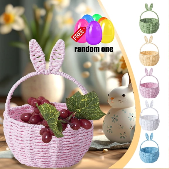 KOYPTL Easter Bunnys Ears Woven Storage Basket 10In,Eggs Flower Basket Handwoven Snacks Holder for Bedroom Home Organization,Gift for Easter Egg,Toddlers Party Treats,Filling with Party Favors