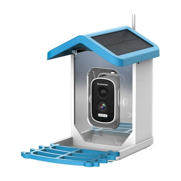 Brookstone Smart Bird Feeder with Camera, Solar Powered with AI Identify & 4MP Auto Capture, Blue