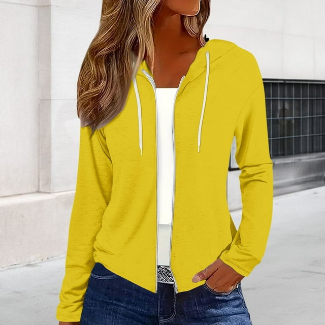 YLHFASHION Vestes à Fermeture Éclair pour Femmes 2025 Automne Chandail Léger de Base Imprimé Chandails à Manches Longues Cordon de Serrage Chandails à Capuche à Fermeture Éclair Complète Liquidation T-shirt à Manches Longues pour Femmes