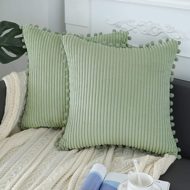 Sage Green Pillow Covers 18x18 inch Soft Striped Boho Farmhouse Decorative Throw Pillow Covers