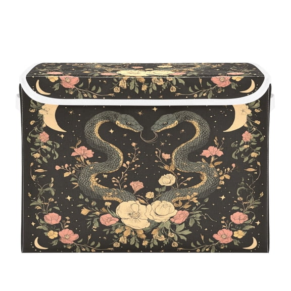 WOBOGO Snakes Entwining Vines Large Collapsible Storage Box Flip Lid Fabric Decorative Organizer Container Basket with Handles 16.5×12.6×11.8in
