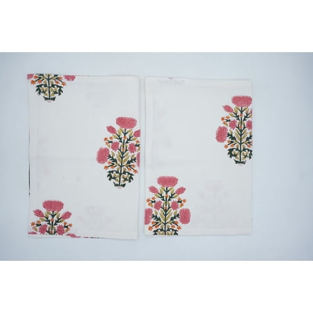 Fabdivine 13X19 inch Handmade Block Print Pink Floral Cotton Table Placemats, Swadesh {Set of 4}