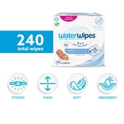 WaterWipes Sensitive Newborn & Baby Wipes, 99.9% Water, Unscented & Hypoallergenic, 240 Wipes