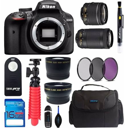 Nikon D3400 DSLR Camera with 18-55mm Lens + Nikon AF-P DX NIKKOR 70-300mm f/4.5-6.3G ED VR Lens + Bundle