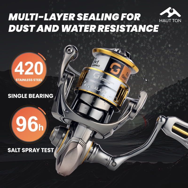 HAUT TON Smooth Spinning Fishing Reel 5.2:1 Gear Ratio 6+1 BB Ambidextrous Carbon Fiber Construction Durable Corrosion-Resistant