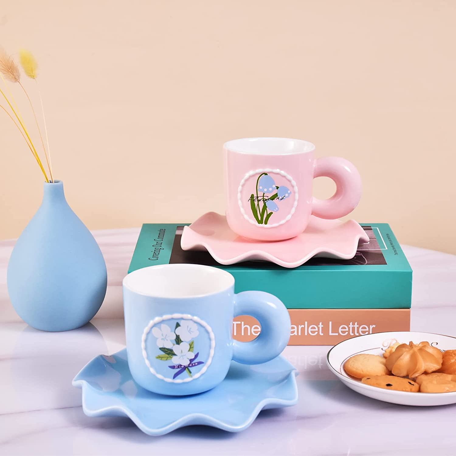 DanceeMangoo Exquisite Porcelain Cup and Saucer Set, 6 Oz Coffee Cup, Owl  Pattern