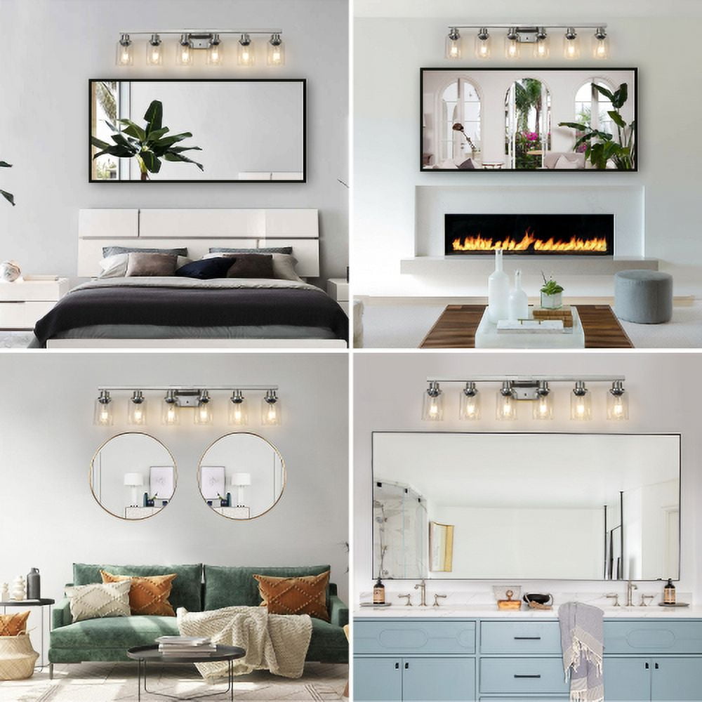 ACE-LIGHTS,Modern 6-Light Bathroom Vanity Light Fixture with Clear Glass Shades & Brushed Nickel Finish,Perfect for Bathroom,Dressing room,Living Room,Bedroom(Brushed Nickel)