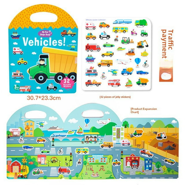 Wooden Educational Quiet Gel Sticker Book for 4-6 Year Olds: Portable Handy Interactive Puzzle Toy to Enhance Cognitive Skills, Recognition Abilities & Problem-Solving - Ideal for Classroom, Home &