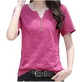 thumbnail image 1 of Kaemgyyd Womens Tops Notch V Neck Short Sleeve Summer Tops Plus Size Button up Solid Color Beach Vaction Clothes, 1 of 3