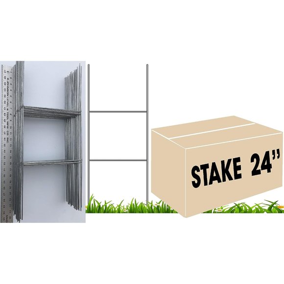 50 Pack 30” Tall X 10” Wide Heavy-Duty Wire Stakes – 9-Gauge Steel For Corrugated Plastic Signs