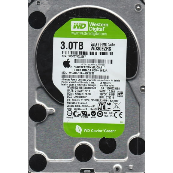 WD30EZRS-42KEZB0, DCM HARCHT2ABB, Western Digital 3TB SATA 3.5 Hard Drive