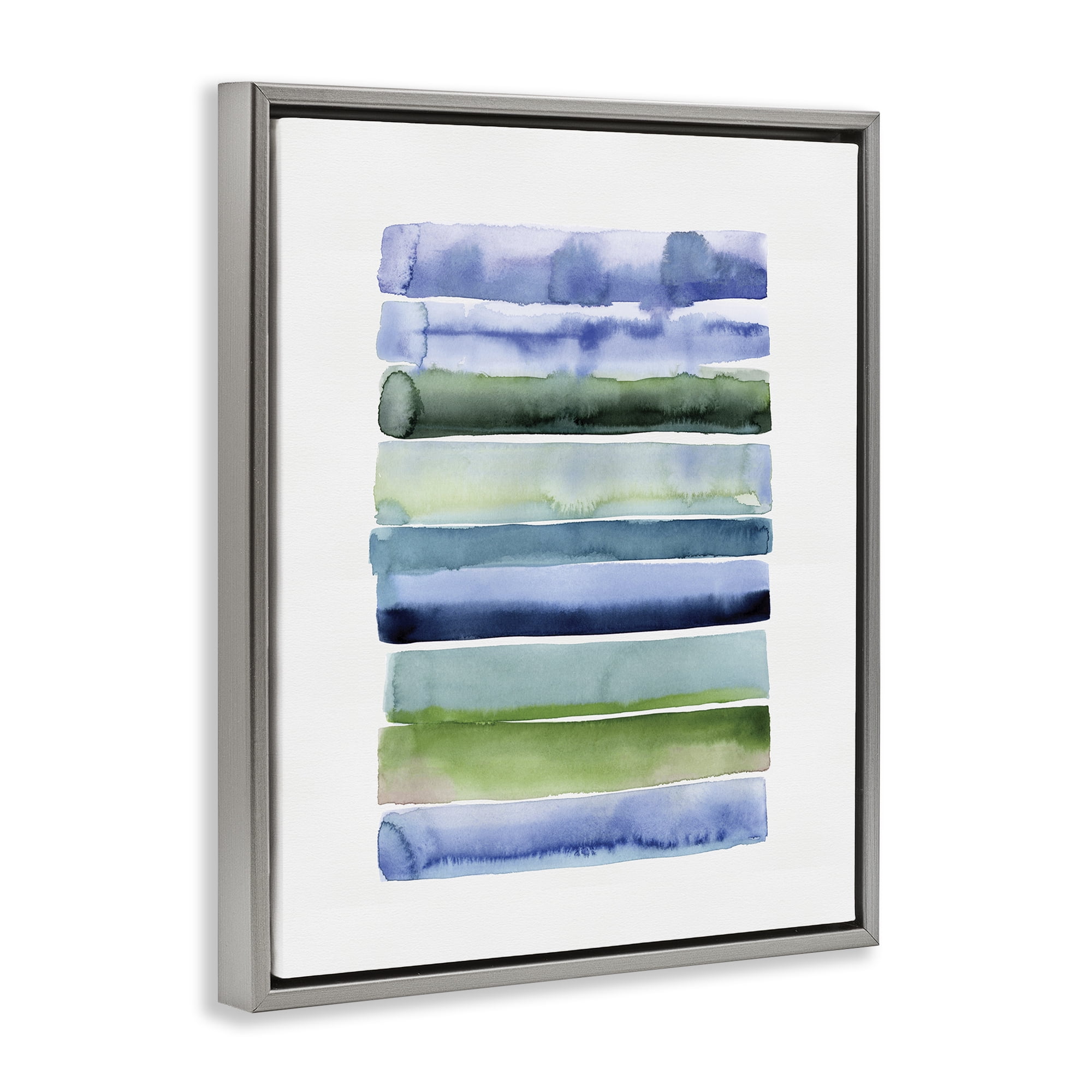 Stupell Industries Green & Blue Ombre Stripes Abstract Painting Gray Floater Framed Canvas Art Print Wall Art, 25 x 31