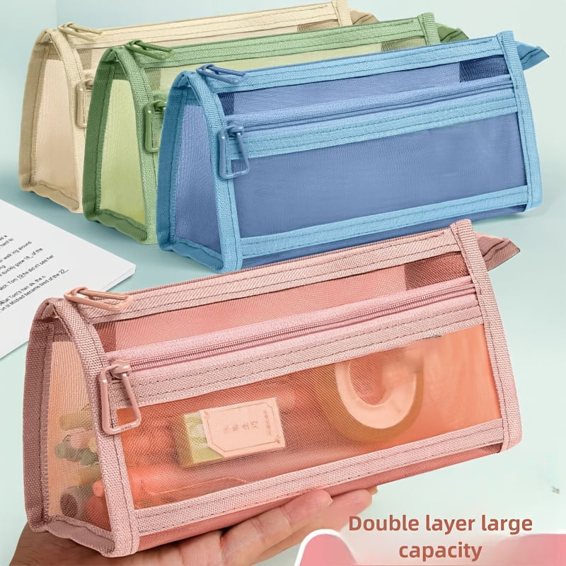 1Pcs/1Pcs Clear Double-layer Pencil Pouch Marker Pouch, Travel Makeup Bag, Cute Transparent Stationary Organizer Pen Bag for Adult Office College