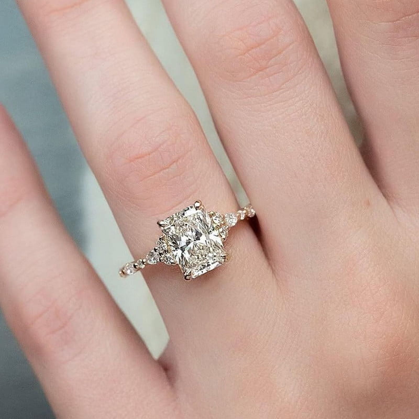 Cora Jewellery 3CT Art Deco Radiant Moissanite Engagement Ring For Women, 18K Yellow Gold