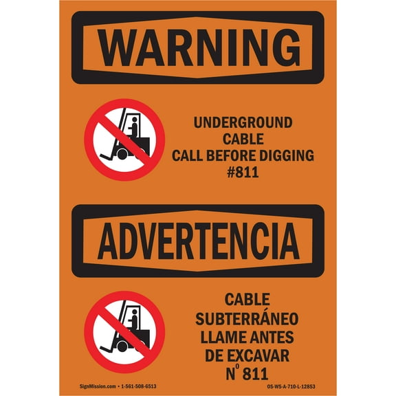 OSHA WARNING Sign - Underground Cable Call #811 Bilingual | Aluminum Sign | Protect Your Business, Work Site, Warehouse & Shop Area | Made in the USA