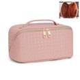 thumbnail image 1 of Bolsa de cosméticos tejida de PU bolsa organizadora de artículos de tocador impermeable para viajes de verano femeninos, 1 of 3