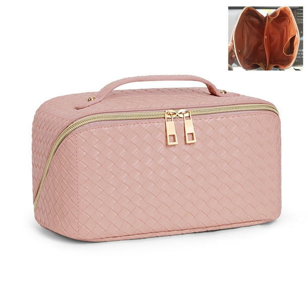 Bolsa de cosméticos tejida de PU bolsa organizadora de artículos de tocador impermeable para viajes de verano femeninos