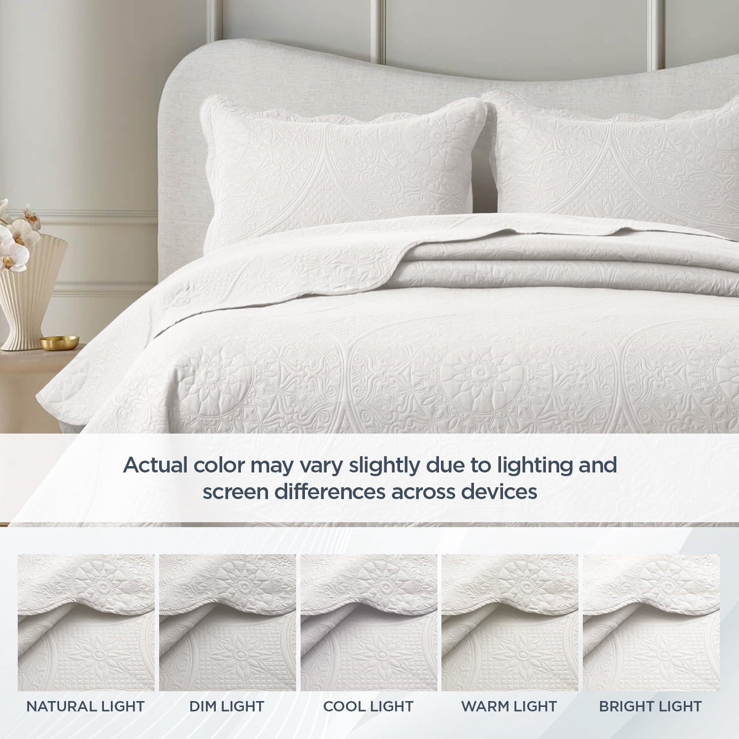 Moonlight Bedding Classic Collection Soft Touch Contemporary 2-Piece White Floral Quilt Set, Twin