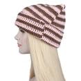thumbnail image 4 of Ljudmp Womens Mens Crochet Chunky Cable Knit Beanie Cute Cat Ear Brimless Hat Winter Stretch Thick Casual Striped Knit Skull Cap Pink, 4 of 8