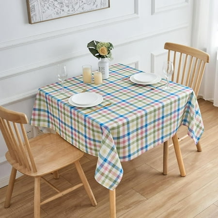 Easter Green Gingham Tablecloth Spring Green Blue White Pastel Plaid Checkered Table Cloth - Square 60 X 60 Polyester Table Cover Reusable Water Resistant for Valentines Party Holiday Picnic Kitchen