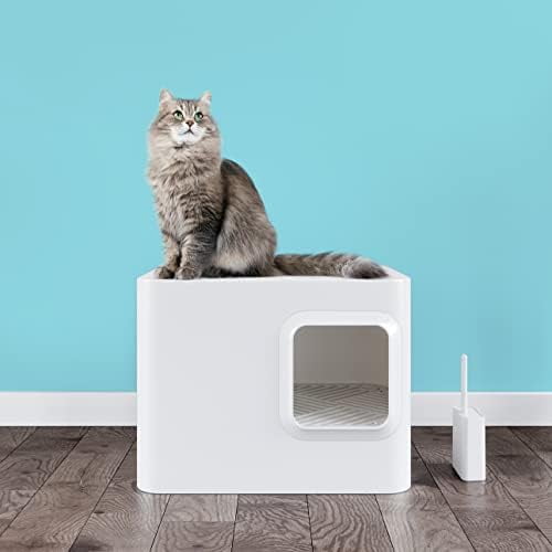 Meowy Studio Loo Cat Litter Box All in One Cover Litter Filter Plate Scoop and Holder in Aspen White