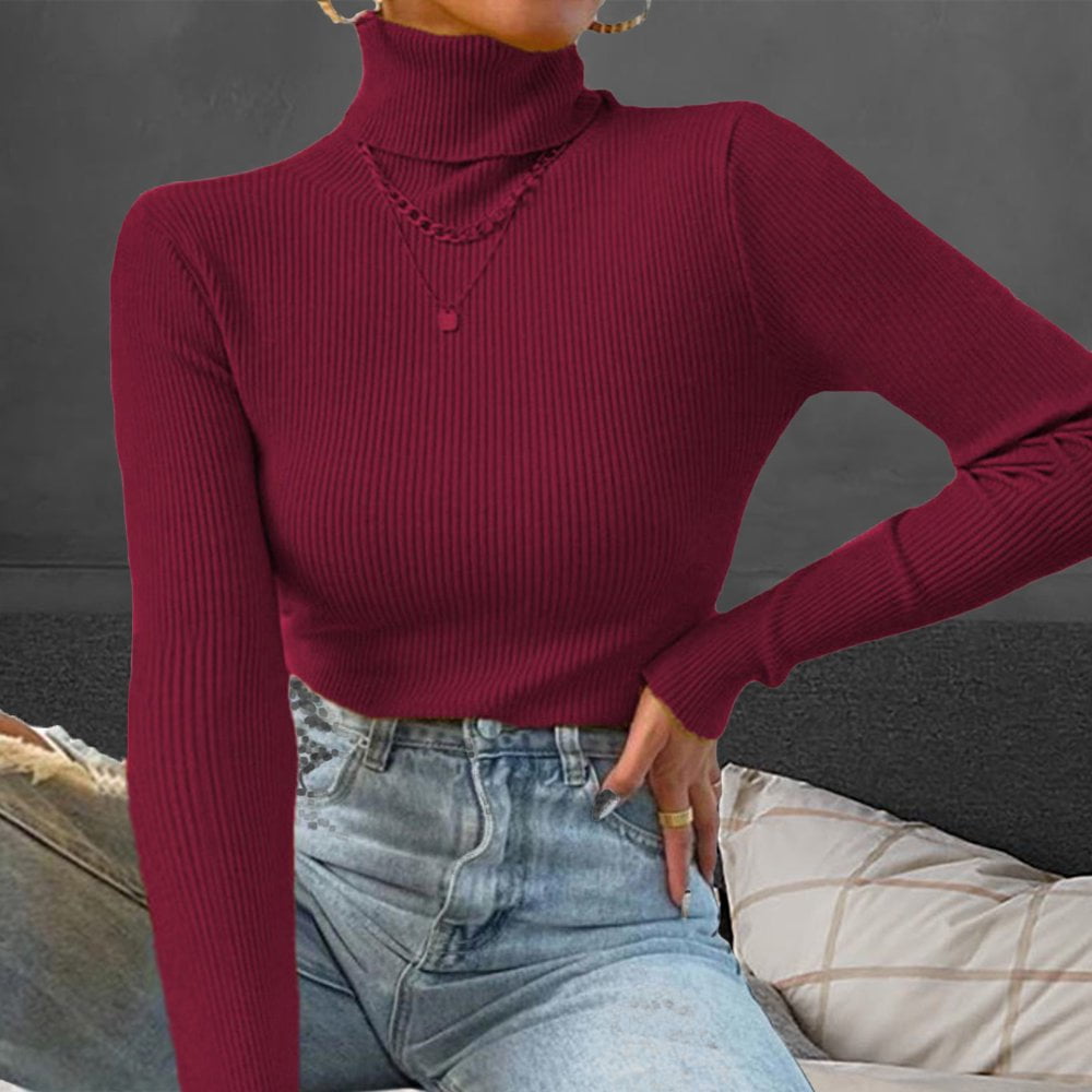 Pull Femme Col Roulé Hiver - Côtelé Léger Et Chaud - Tissu Doux - Manches Longues - Style Décontracté Élégant - Plusieurs Couleurs - 5