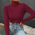 thumbnail image 4 of Col Roulé Manches Longues Côtelé Épais Tricot pour Femmes Hiver Couleur Unie Coupe Ajustée Chandail Chaud, 4 of 8