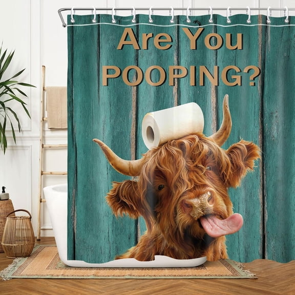 Funny Farmhouse Shower Curtain Highland Cow Bathroom Shower Curtain Set Cute Novelty Shower Curtains Cloth Fabric Shower Curtain Green 1
