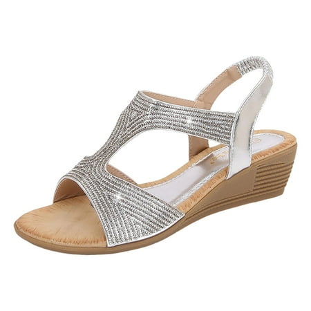 

PEASKJP Sandals Women Comfortable Women s Rest Lizbeth Backstrap Sandal- Supportive Ladies Slip on Sandals (Silver 9)