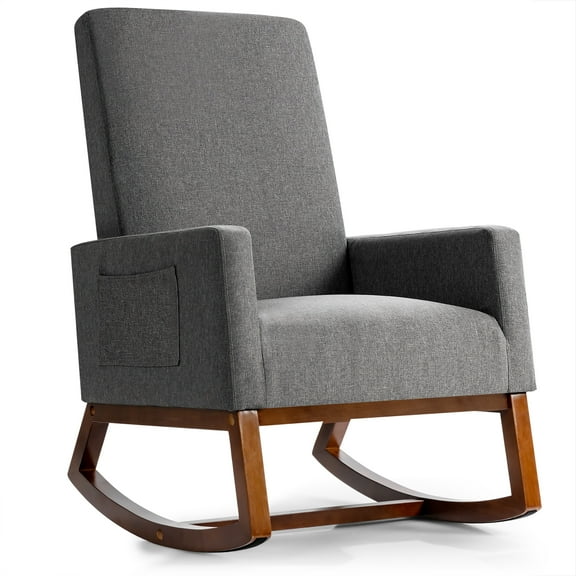 Costway Mid Century Retro Fabric Upholstered  Rocking Chair Nursery Armchair Gray