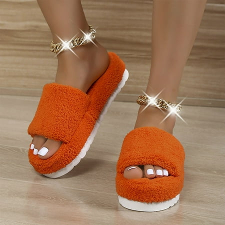 

Milamy Womens Slippers Fuzzy Fluffy Slippers Women Autumn Winter Open Toe Thick sole Slipper Cozy Soft Slippers Orange 41