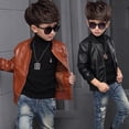 thumbnail image 1 of Abrigo de cuero para niños, otoño e invierno, abrigo grueso y cálido con forro polar, chaqueta de cuero PU para niños medianos y grandes, primavera y otoño, 1 of 5
