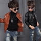 thumbnail image 1 of Abrigo de cuero para niños, otoño e invierno, abrigo grueso y cálido con forro polar, chaqueta de cuero PU para niños medianos y grandes, primavera y otoño, 1 of 5
