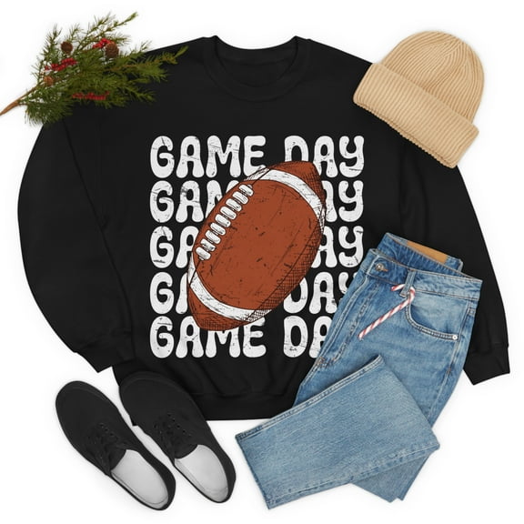 Retro Game Day Football Sweatshirt Vintage Football School Spirit Shirt Black Small