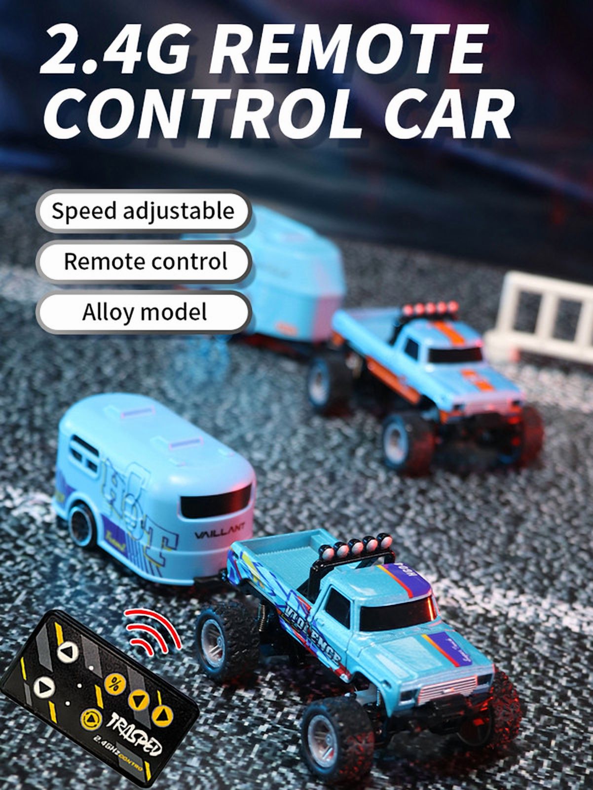 Mini Rc Monster Truck, 1:64 Scale Monster Truck Remote Control Car with Lights, 2.4Ghz Remote Control, Mini Alloy Monster Truck Rc, Speed/Steering Adjustable
