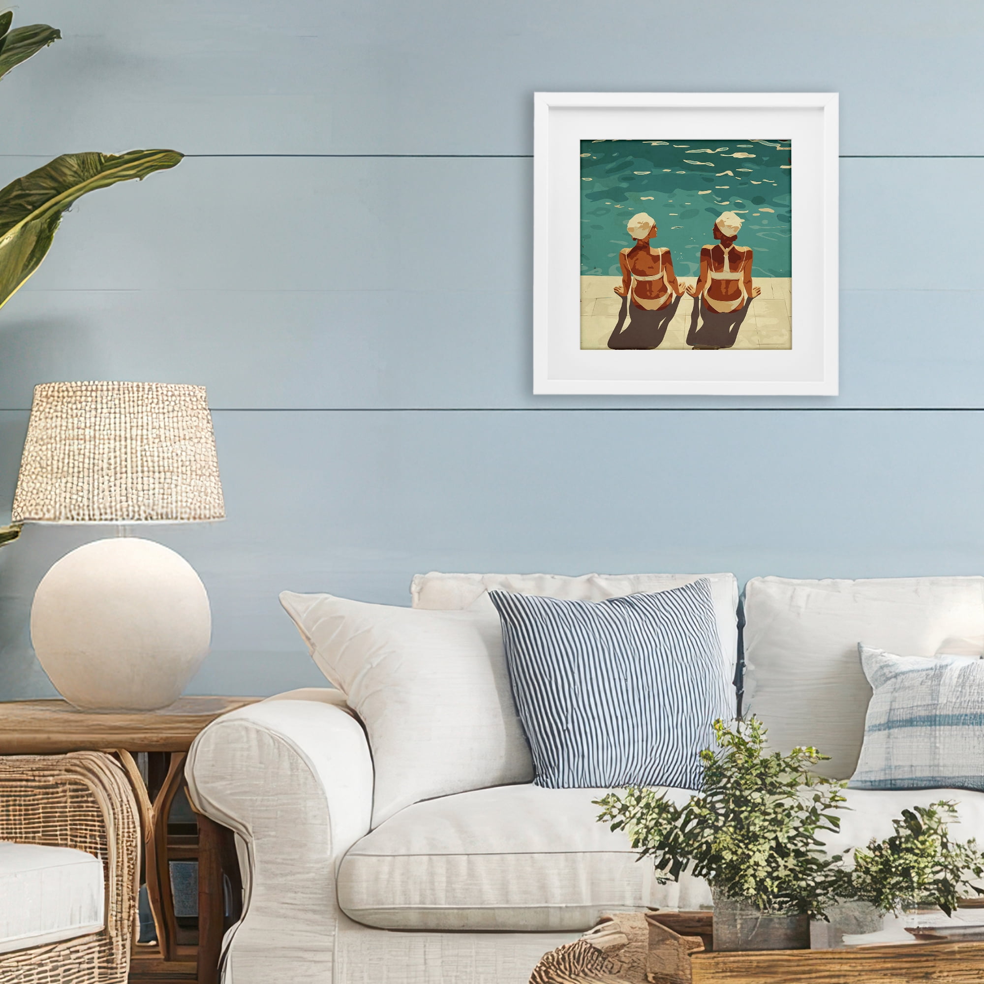 Stupell Industries Swimmer Friends Duo White Framed Print Under Glass, design by Layla Oz