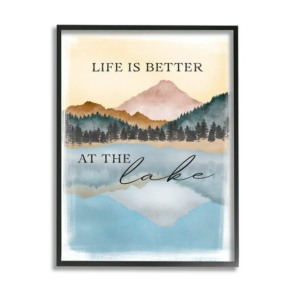 Stupell Industries Better At Lake Phrase Graphic Art Black Framed Art Print Wall Art, Design by JJ Design House LLC
